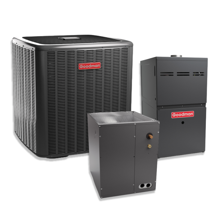 Goodman 4 Ton 19.5 SEER2 Variable AC Inverter Matched with 80% Two Stage 80K BTU Variable Speed Vertical Gas Furnace Actual AHRI Rating 19.5 SEER2 + Flex Air Ducts