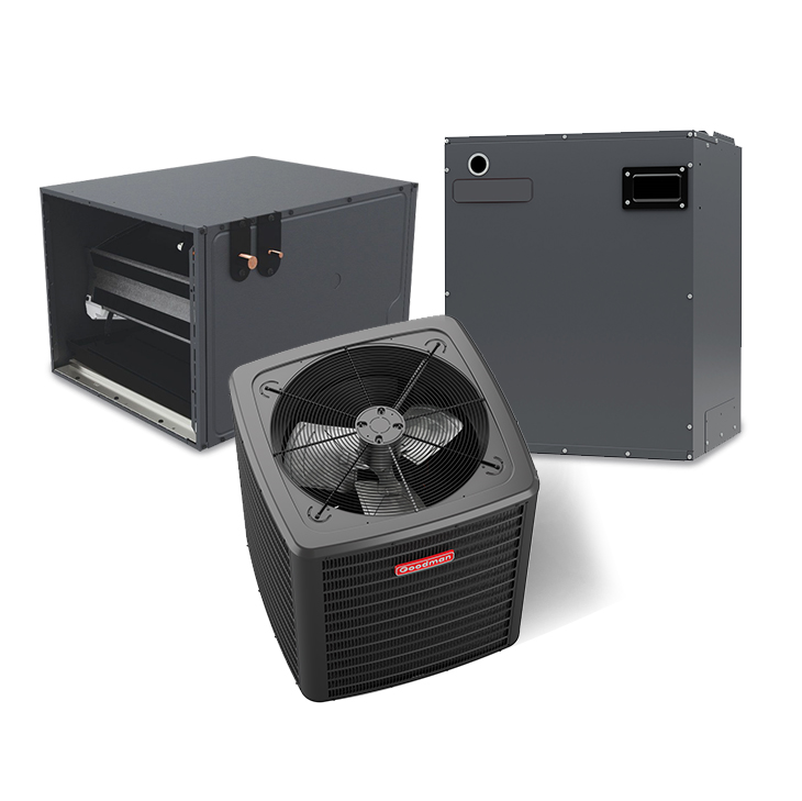 Goodman 4 Ton 15.2 SEER2 Single Stage Split Heat Pump with Horizontal Two Piece Variable Speed Air Handler Actual AHRI Rating 15.2 SEER2 + Flex Air Ducts