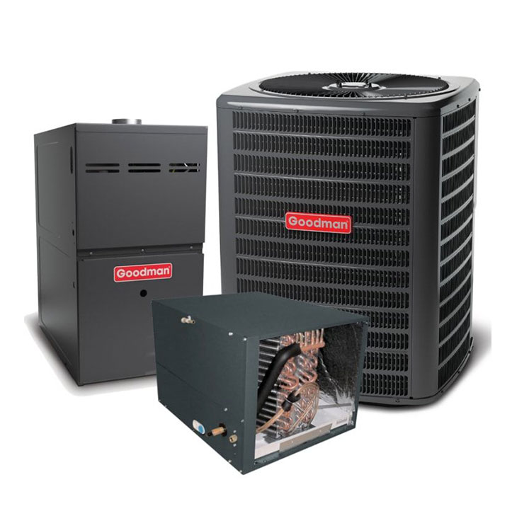 Goodman 3 Ton 15.2 SEER2 Single Stage AC Matched with 80% Two Stage 80K BTU Horizontal Gas Furnace Actual AHRI Rating 15.2 SEER2 + Flex Air Ducts